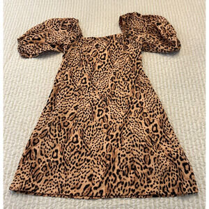 Billa Bong Paradise Mini Dress Large Animal Print Puff Sleeve Smocked Mob Wife